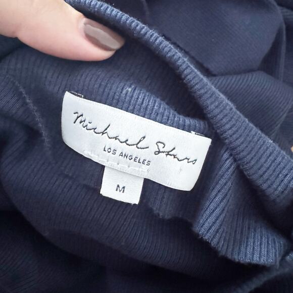 ANTHROPOLOGIE Michael Stars Gia Ribbed Power Shoulder Dress Navy Blue Medium M - Picture 8 of 8